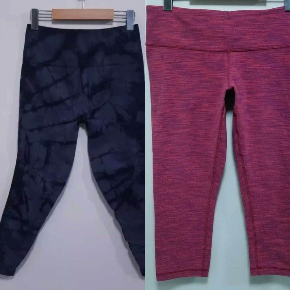 2 Lululemon Wunder Under Flow Bumble Berry Flaming Tomato Crop 10 Large Bundle
